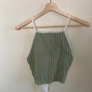 Sage Cotton Tank w Open Bow-Tie Back